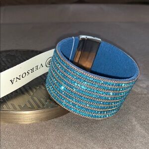 Turquoise blue crystal and gold magnetic bracelet